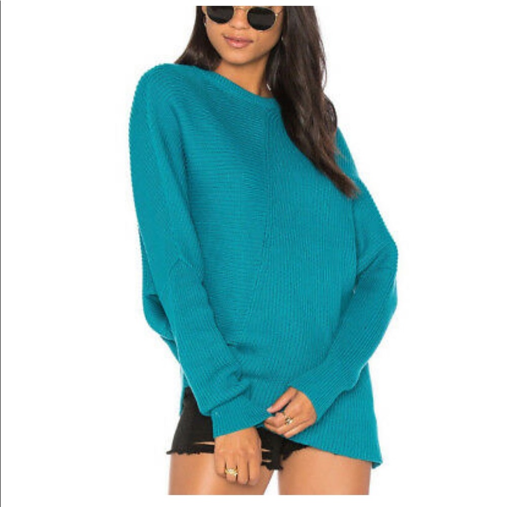 NWT Free People Asymmetrical Sweater Turquoise - Picture 1 of 3